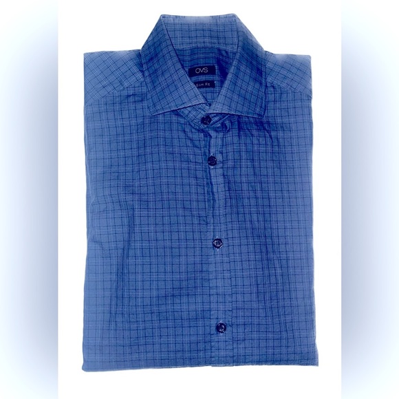 👔 2 FOR $20 👔 Men’s Blue Button Up Dress Shirt - OVS Italy - Slim Fit - Picture 2 of 9